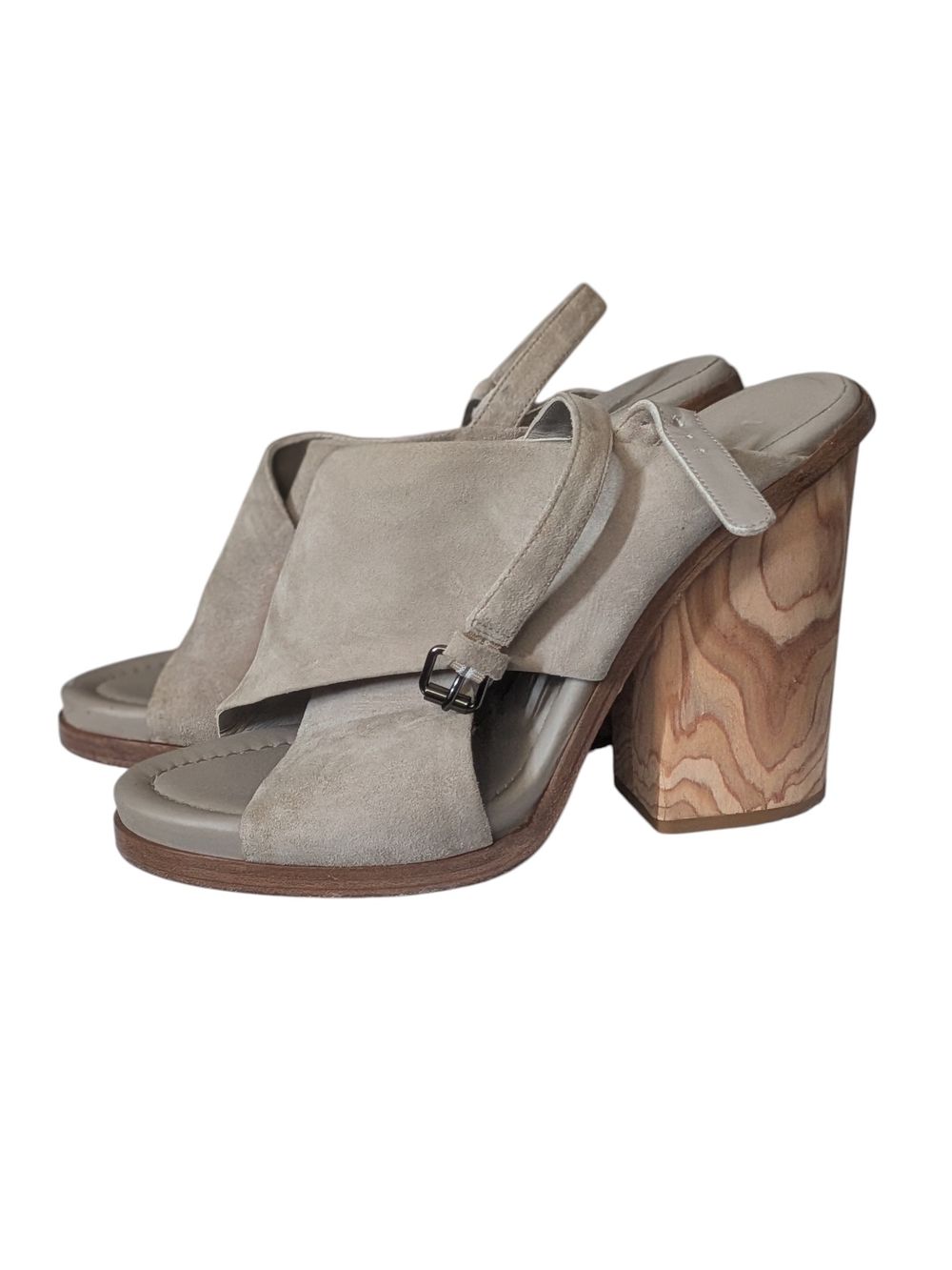 Vince Taupe Suede Block Heel Sandals